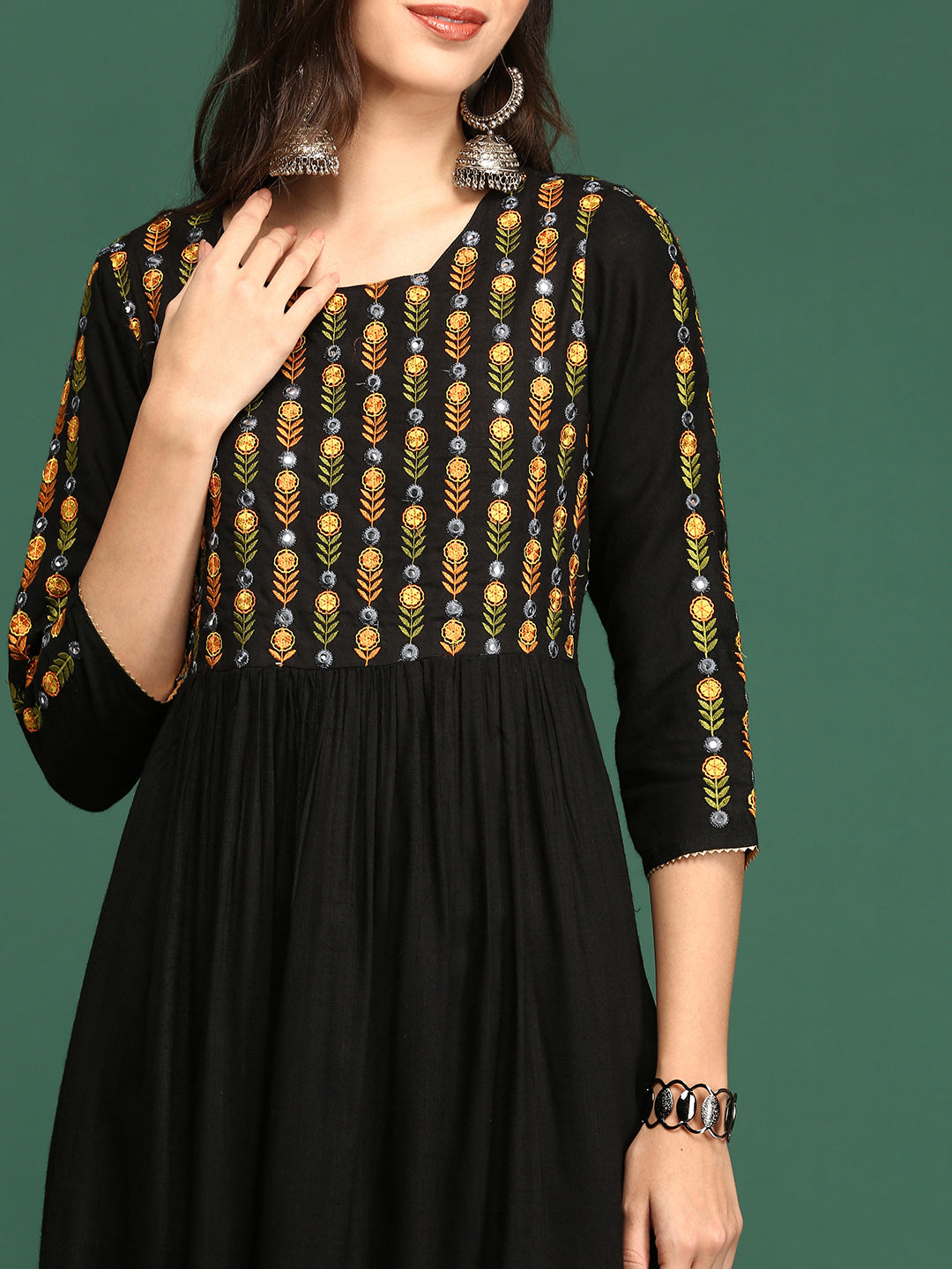 Women's Black Embroidered Anarkali Kurta