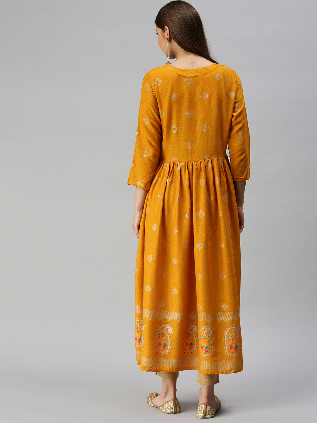 Women Printed Mustard A-line Kurta