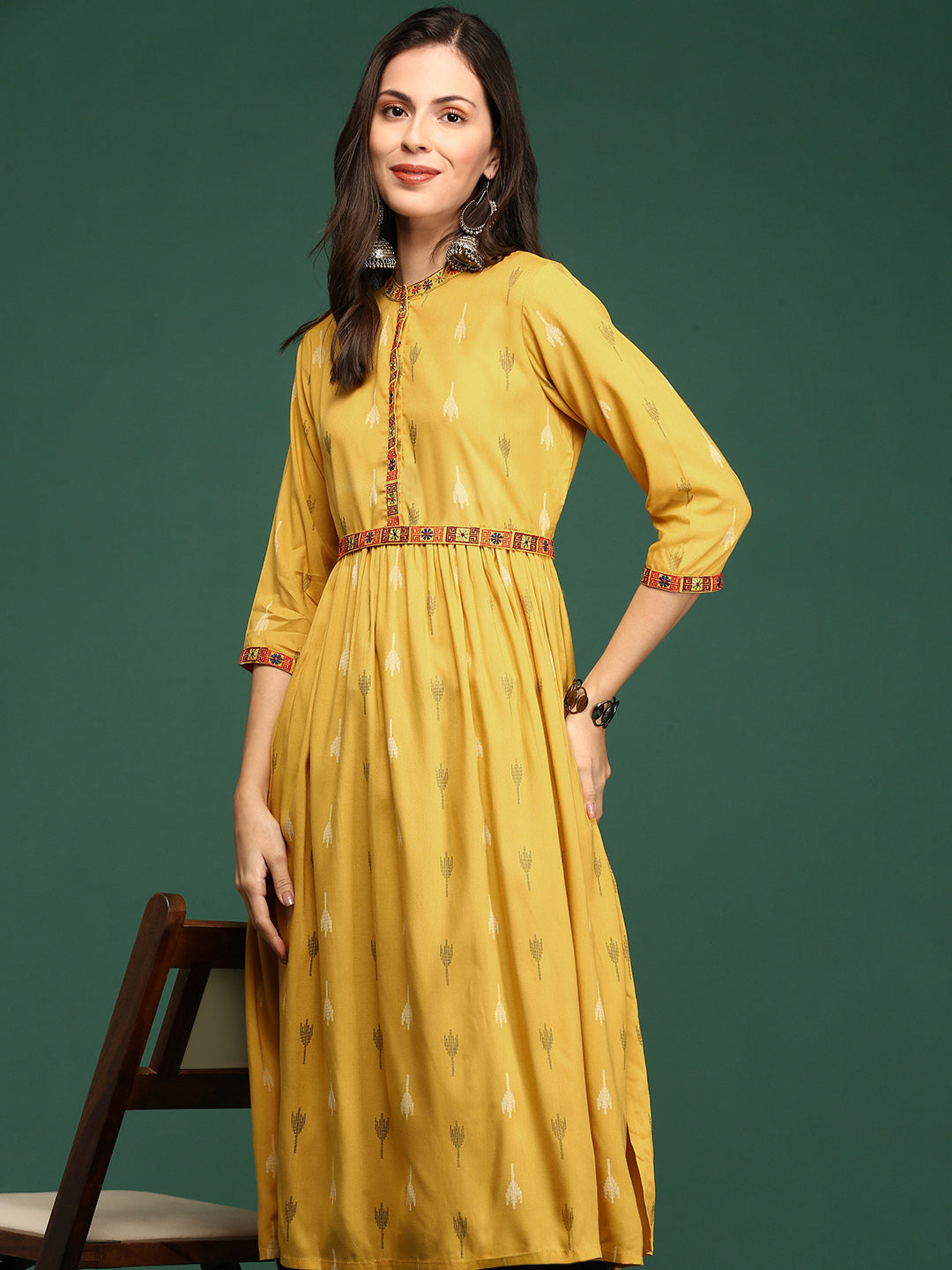 Women's Mustard Solid A-Line Kurta