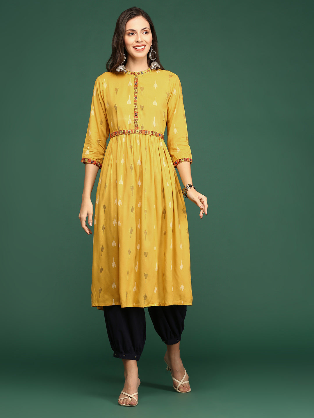 Women's Mustard Solid A-Line Kurta