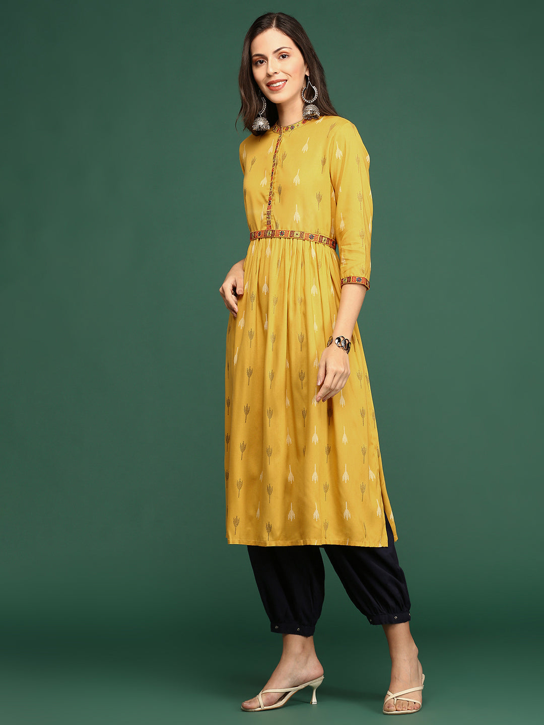 Women's Mustard Solid A-Line Kurta