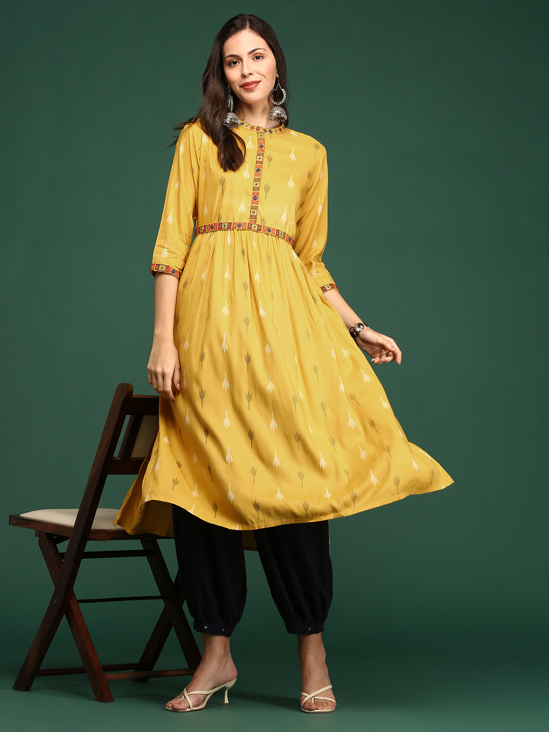 Women's Mustard Solid A-Line Kurta