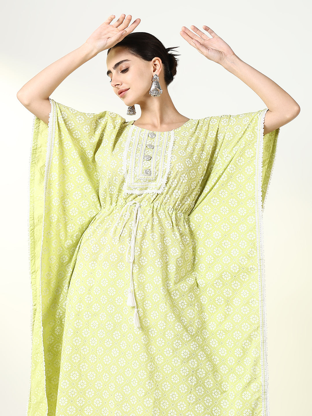 Women Green Geometric Kaftan Kurta