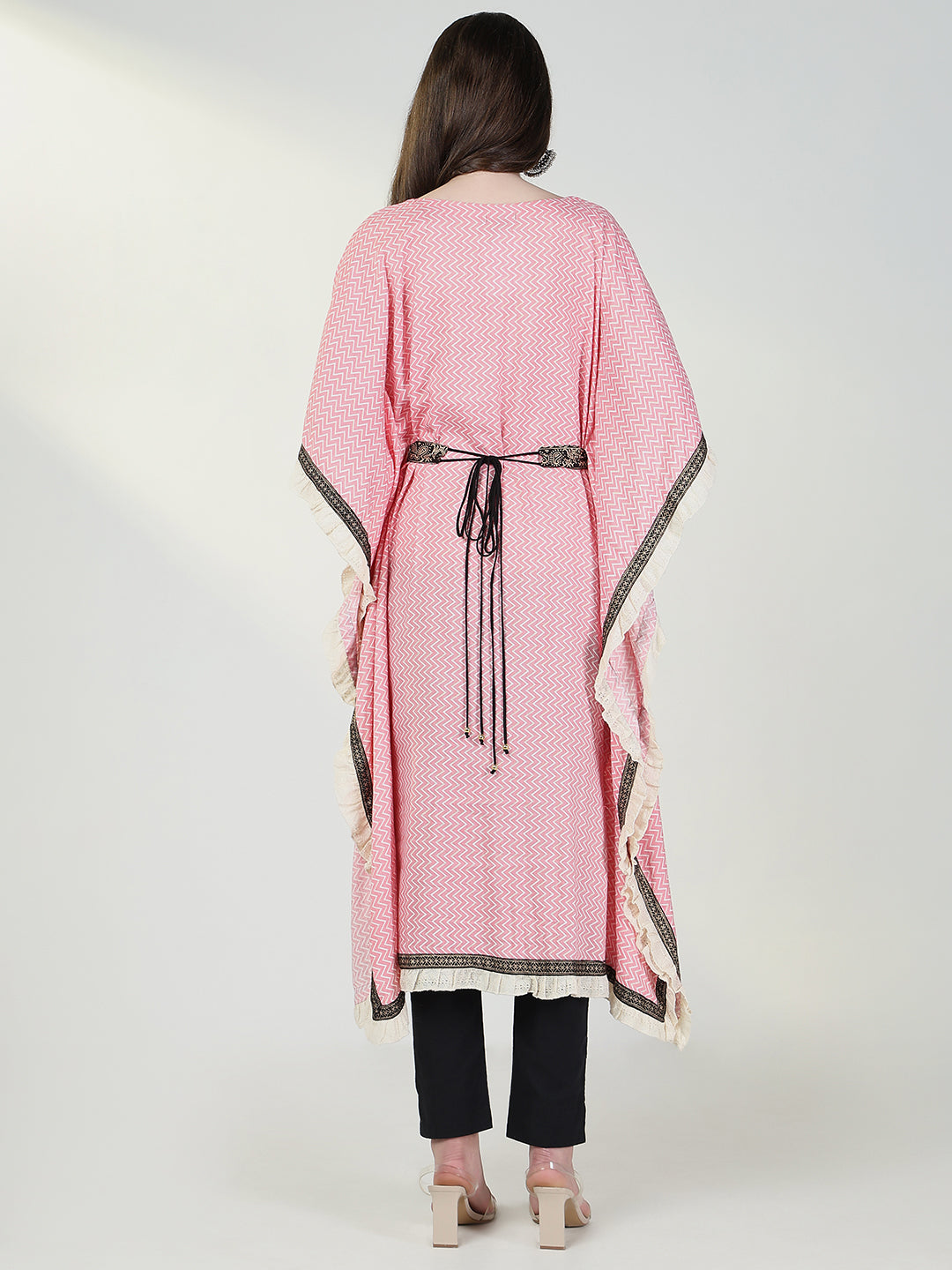 Women Pink Chevron Kaftan Kurta