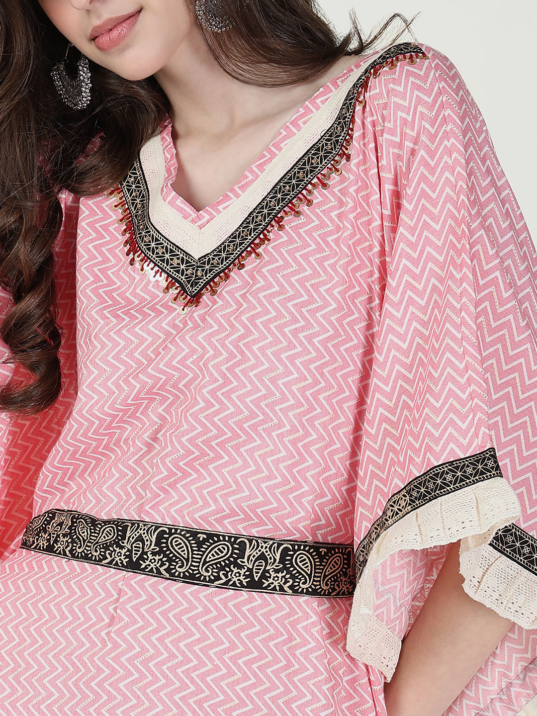 Women Pink Chevron Kaftan Kurta