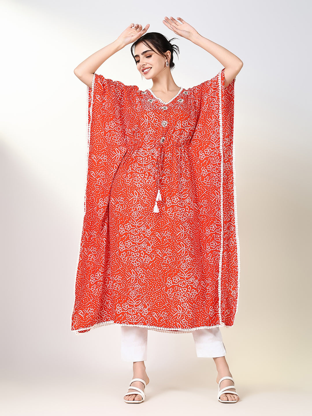 Women Orange Graphic Kaftan Kurta