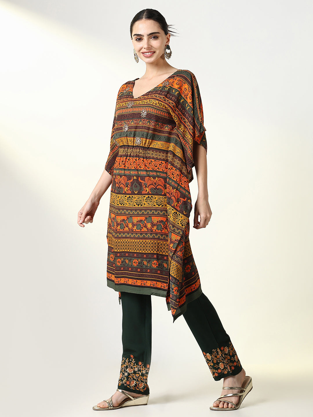 Women Graphic Multi Kaftan Kurta Set