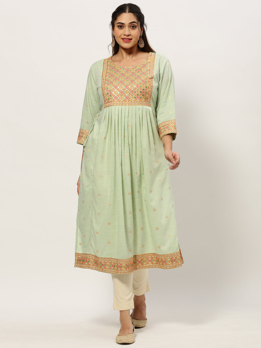 Women Straight Sea Green Geometric Kurta