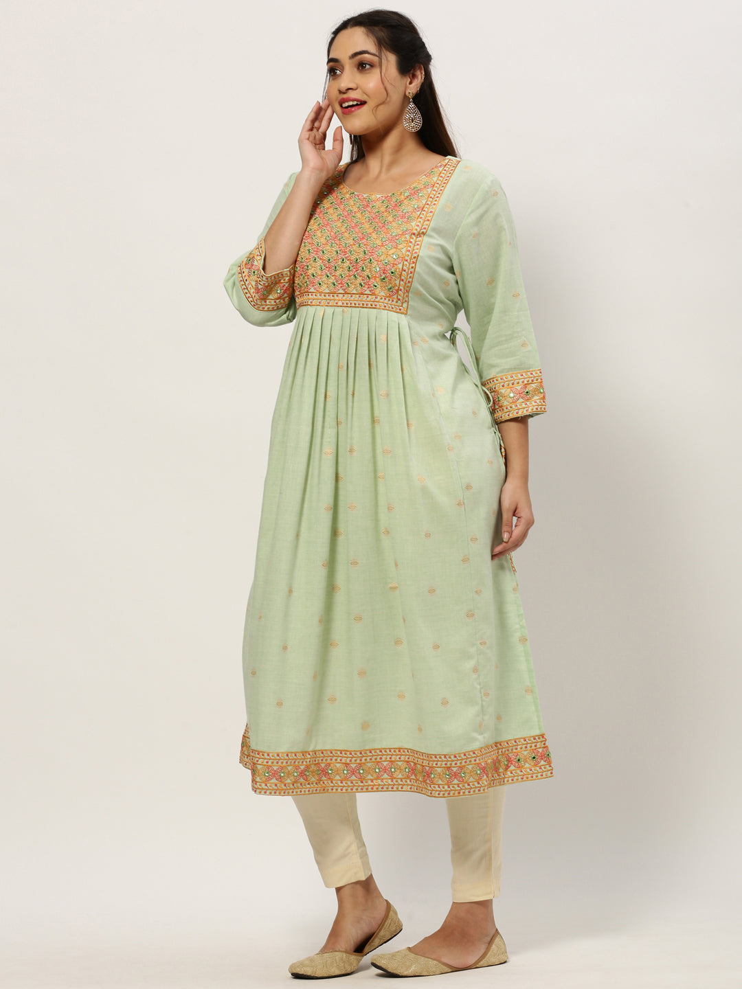 Women Straight Sea Green Geometric Kurta