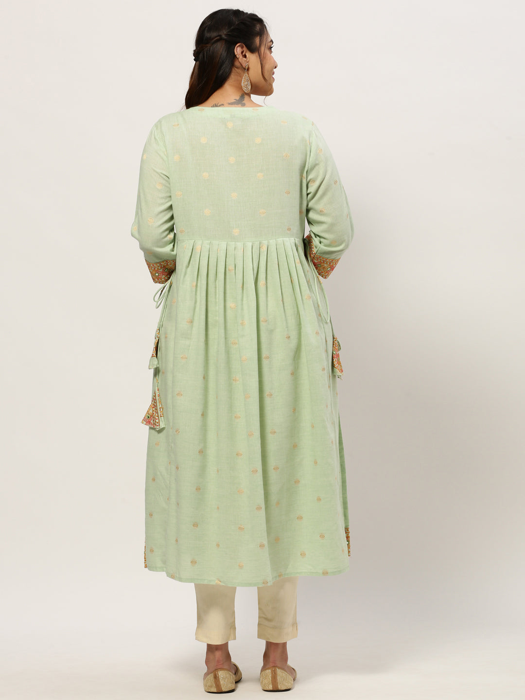 Women Straight Sea Green Geometric Kurta