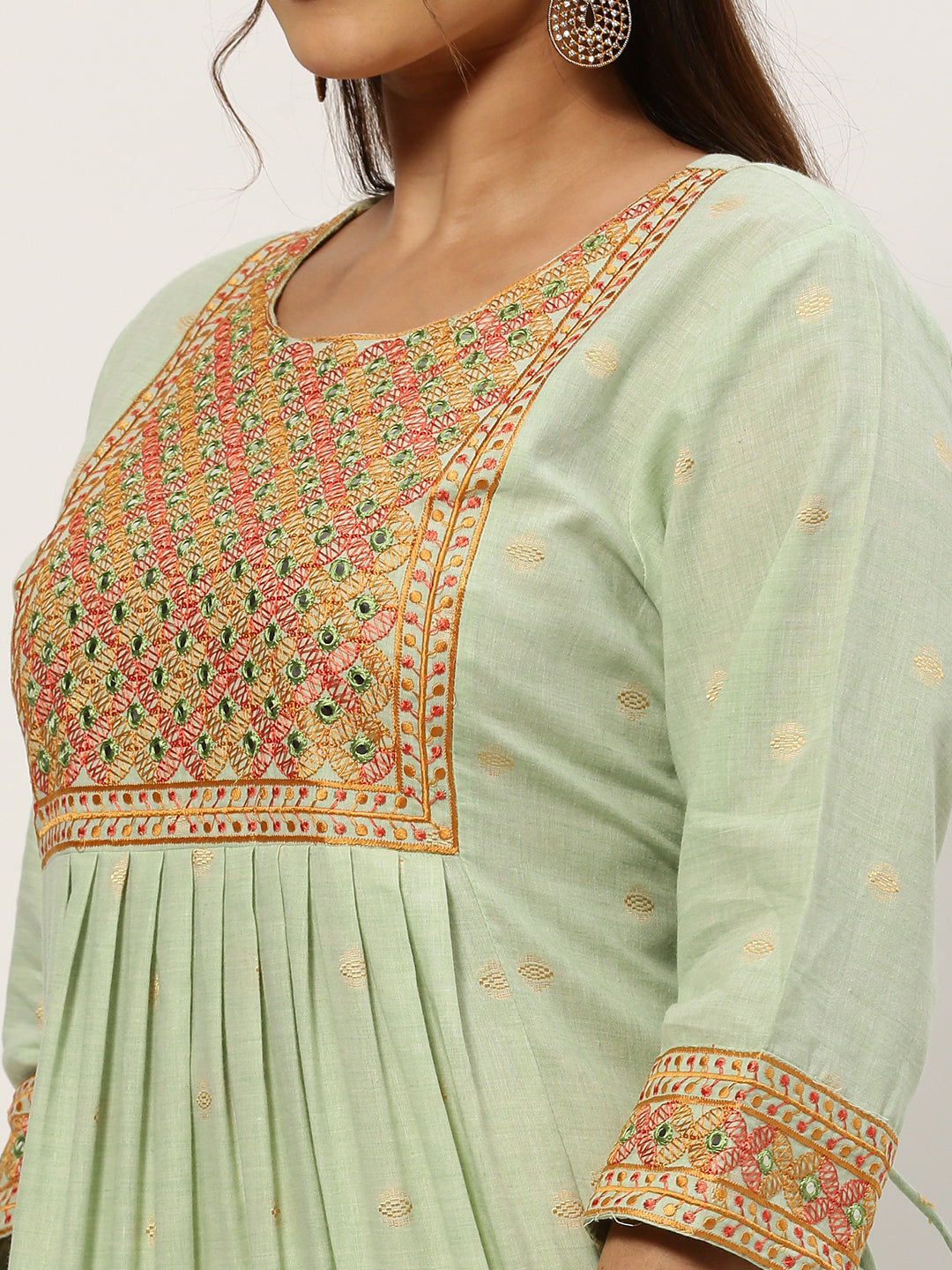 Women Straight Sea Green Geometric Kurta