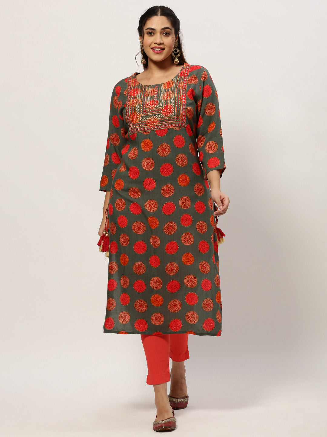 Women Straight Green Ethnic Motifs Kurta