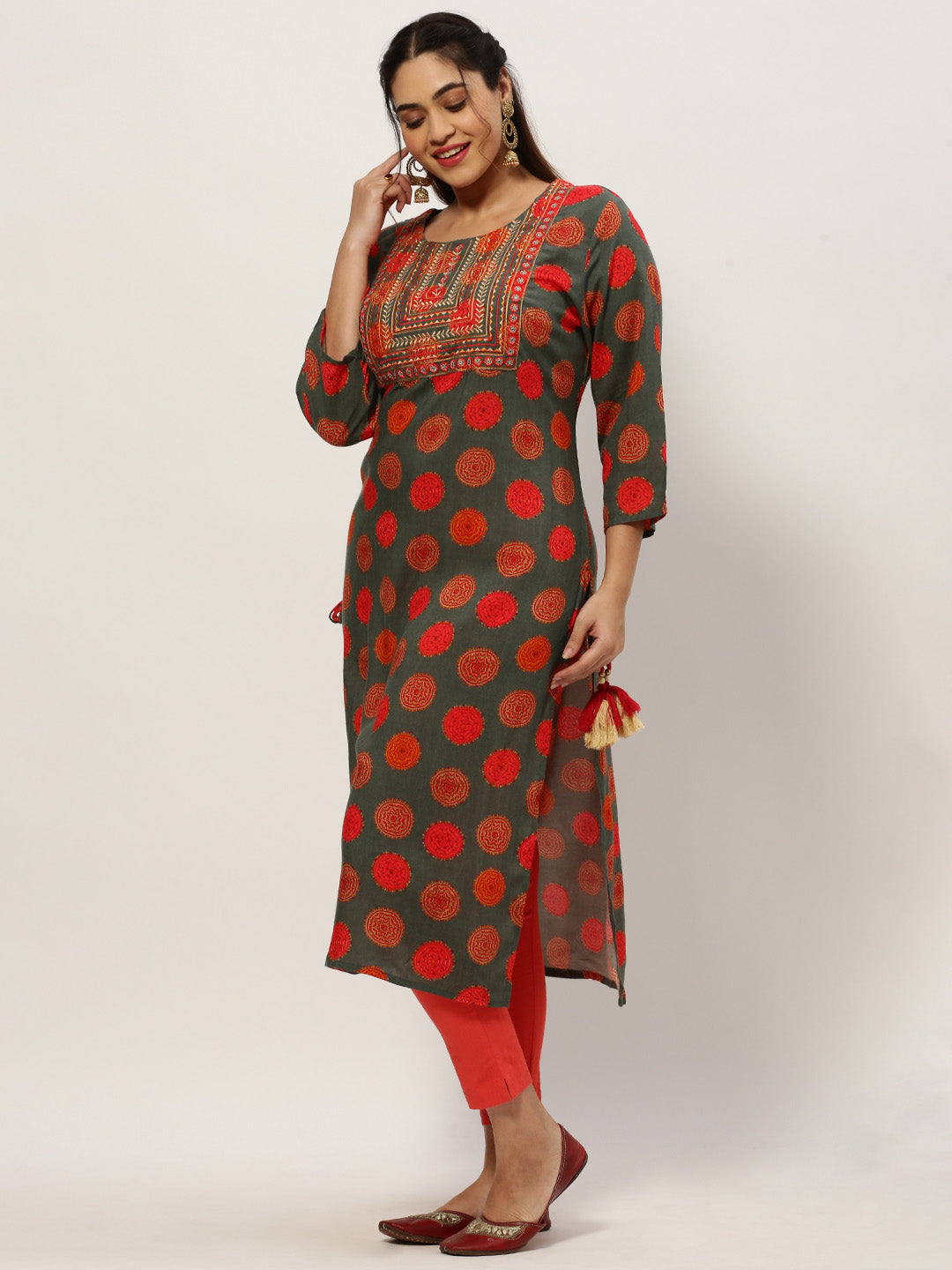 Women Straight Green Ethnic Motifs Kurta