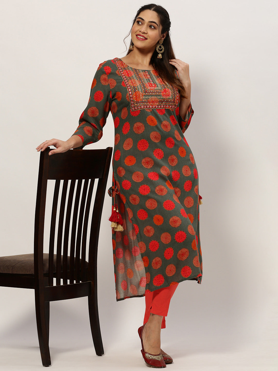 Women Straight Green Ethnic Motifs Kurta