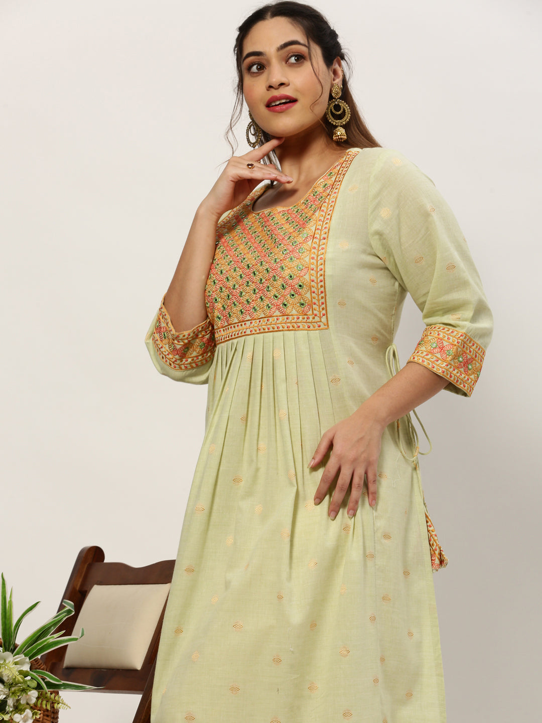 Women Straight Sea Green Geometric Kurta