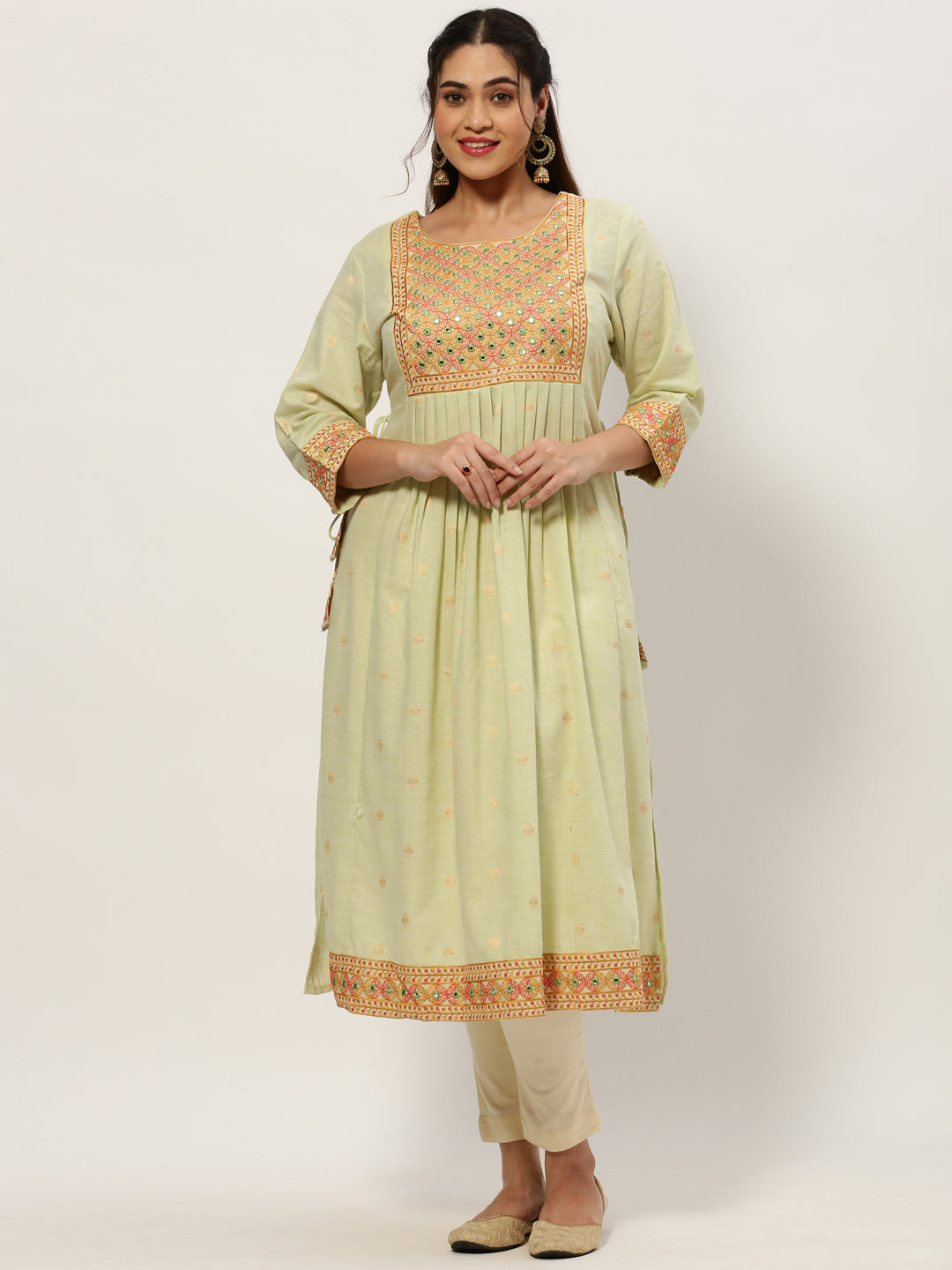 Women Straight Sea Green Geometric Kurta