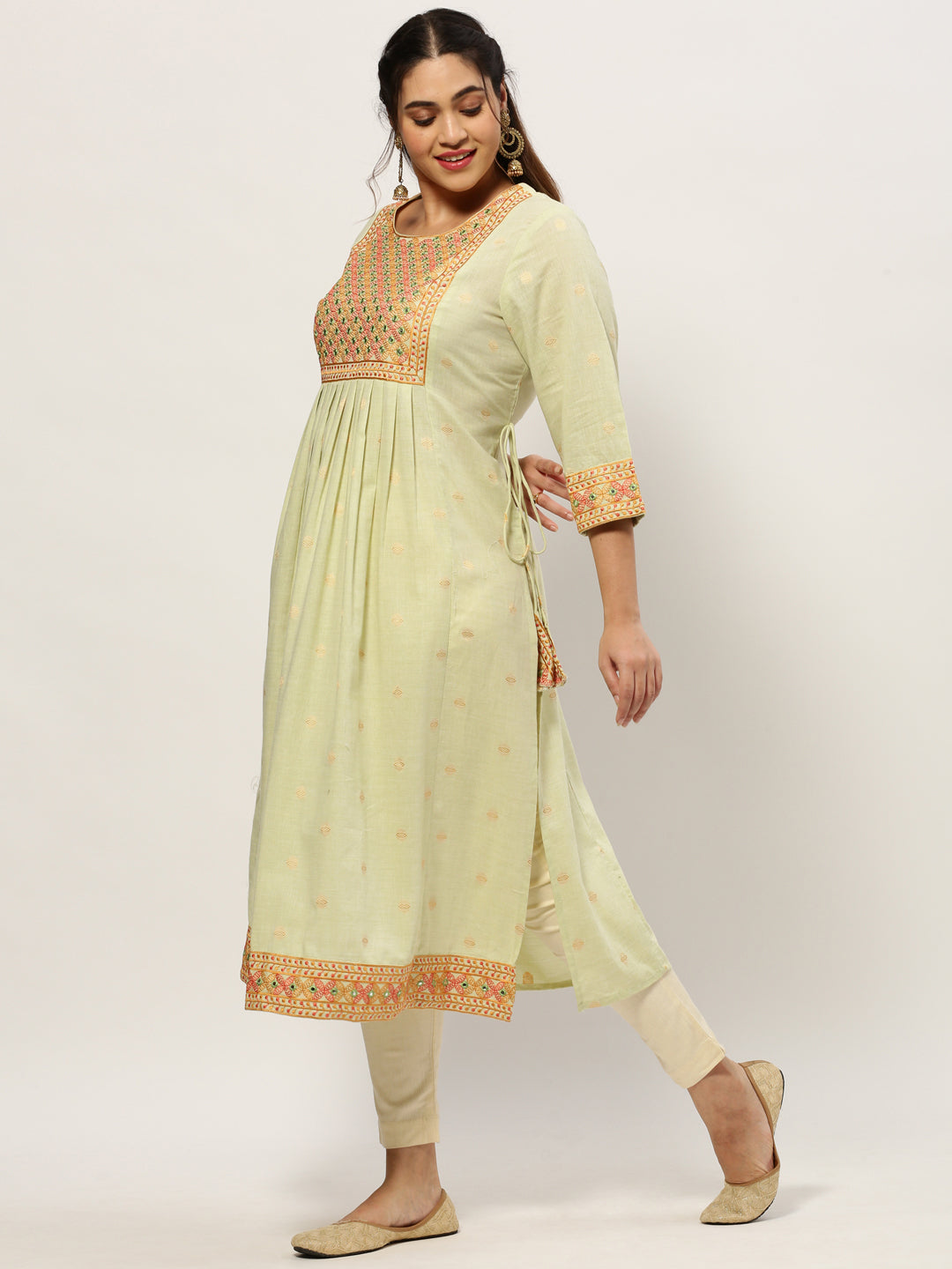 Women Straight Sea Green Geometric Kurta