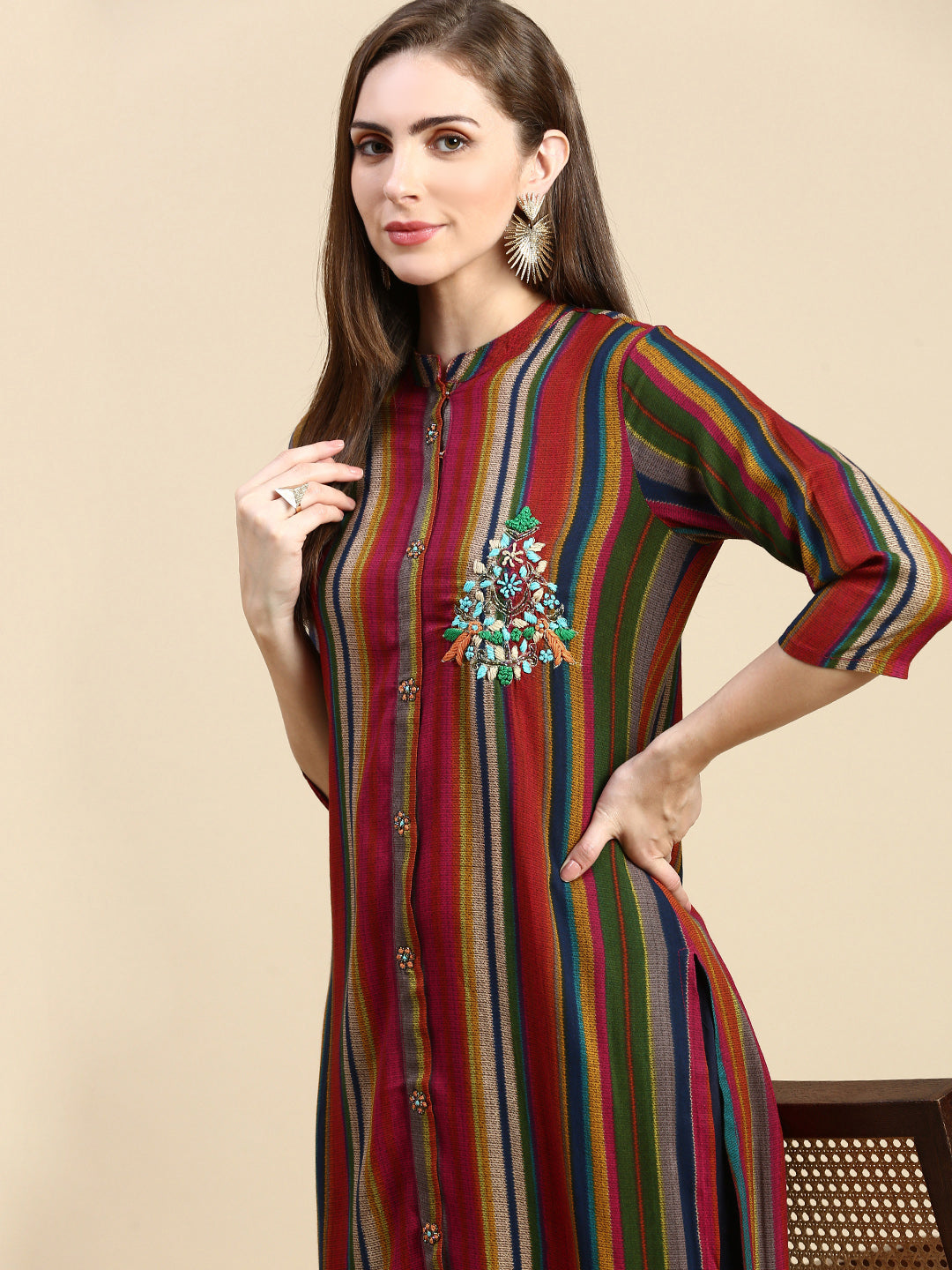 Women Striped Multi Straight Kurta