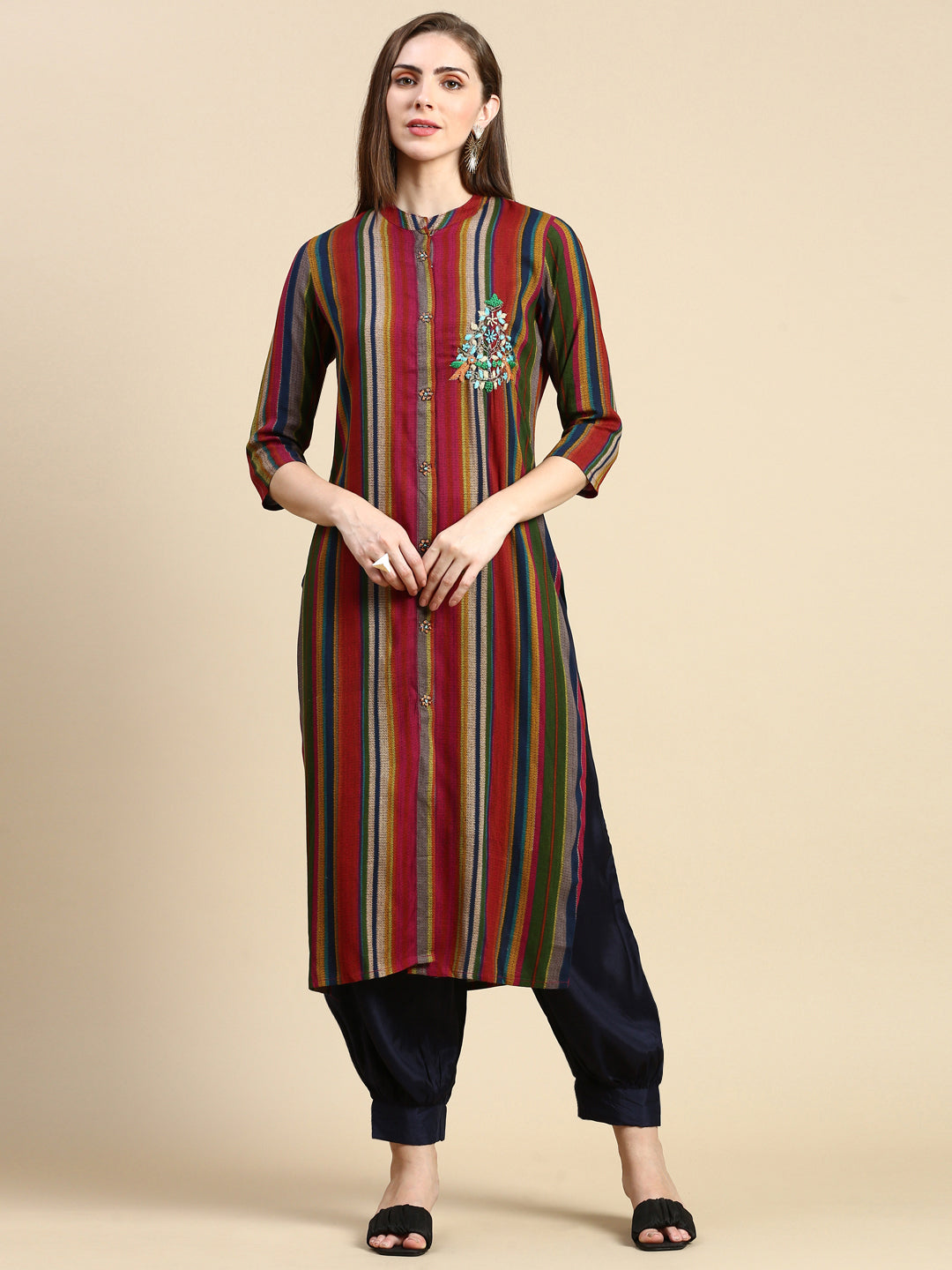 Women Striped Multi Straight Kurta