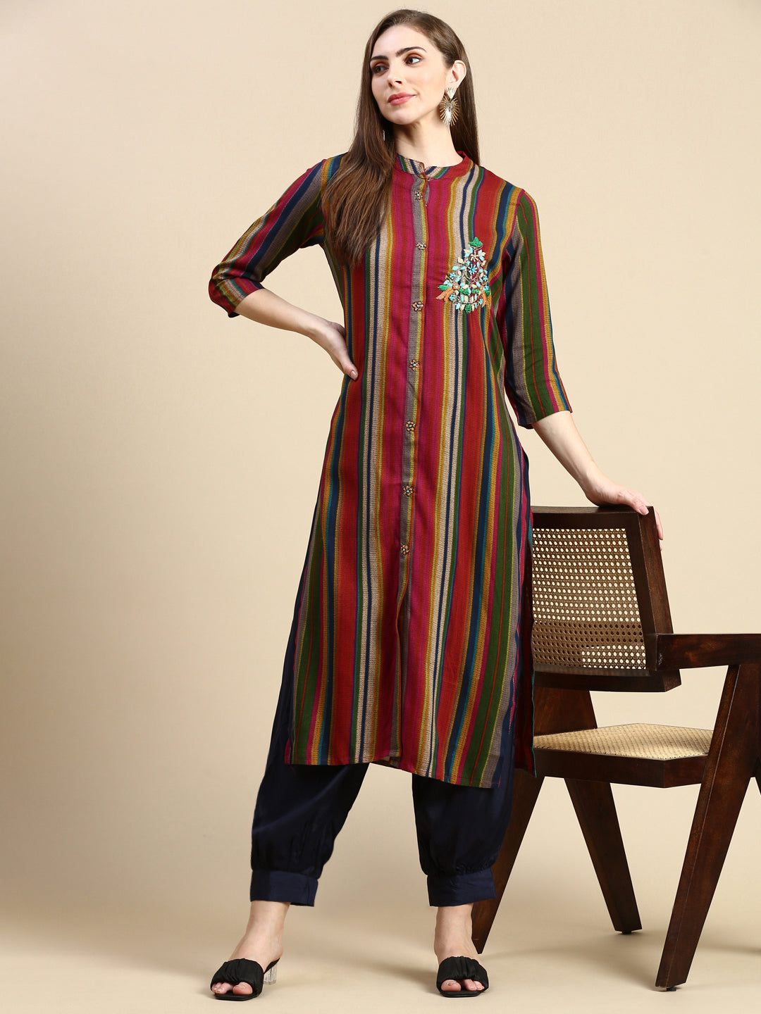 Women Striped Multi Straight Kurta