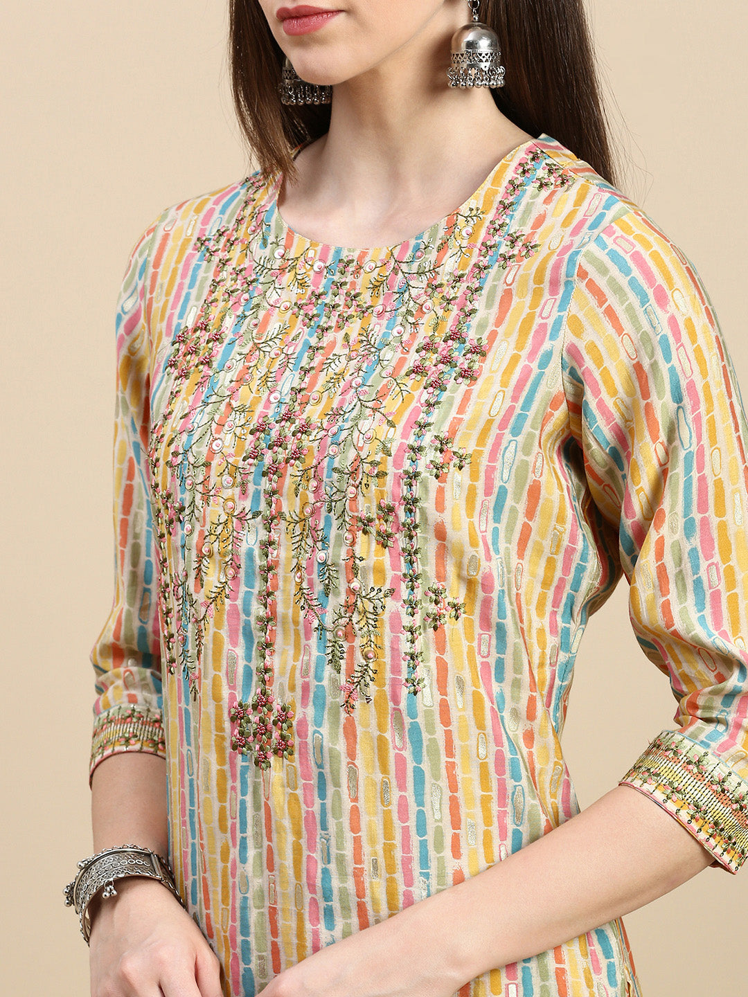 Women Abstract Yellow Straight Kurta Set