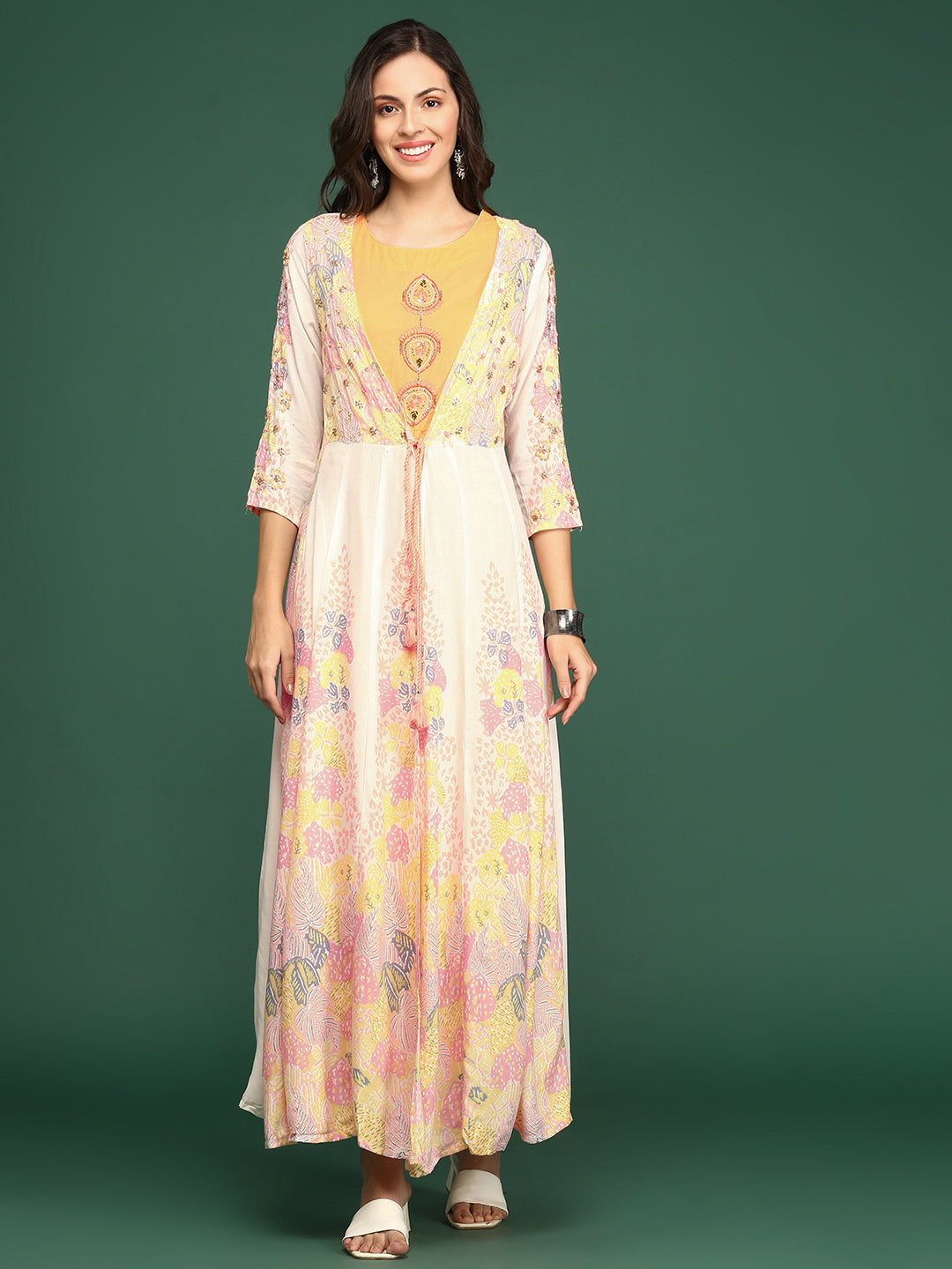 Women's Yellow Printed Anarkali Kurta