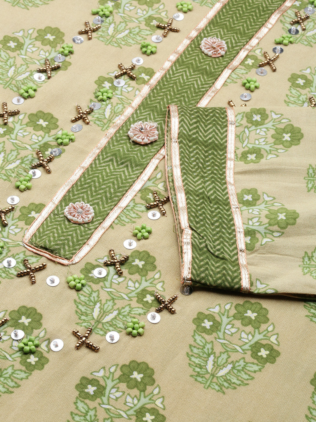 Women Floral Green Straight Kurta Set with Dupatta