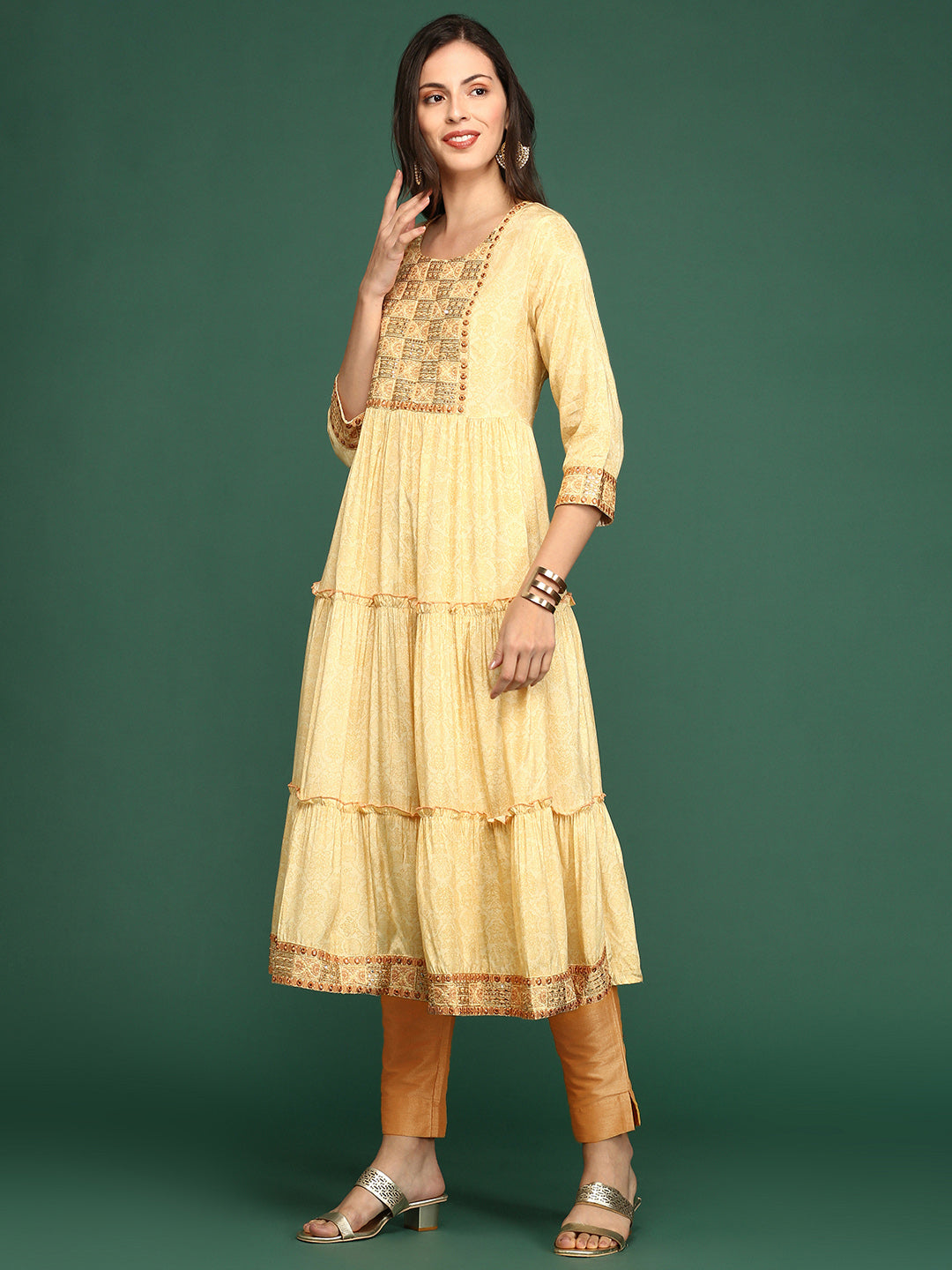 Women's Yellow Printed Anarkali Kurta