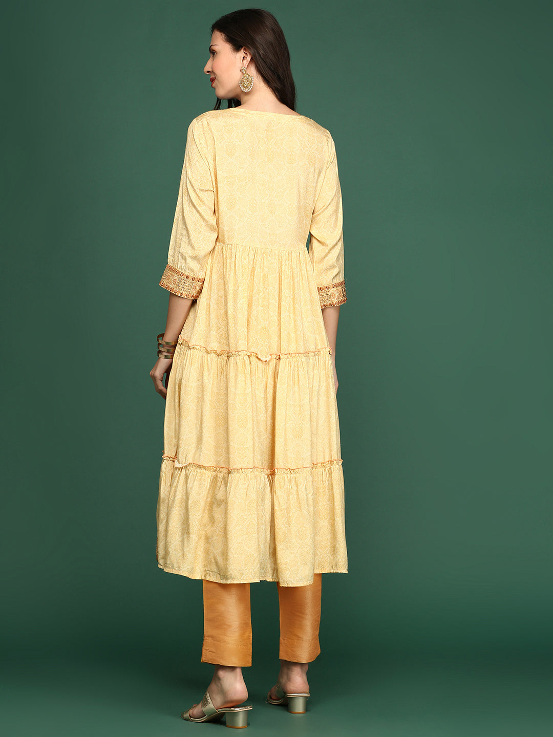 Women's Yellow Printed Anarkali Kurta