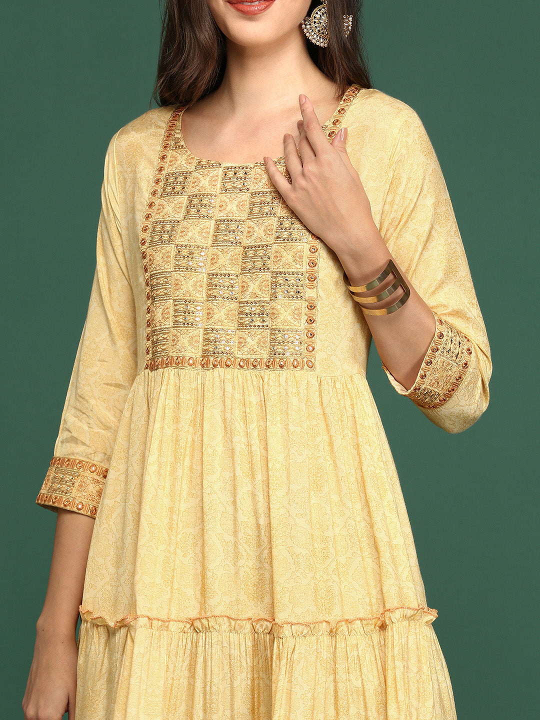 Women's Yellow Printed Anarkali Kurta