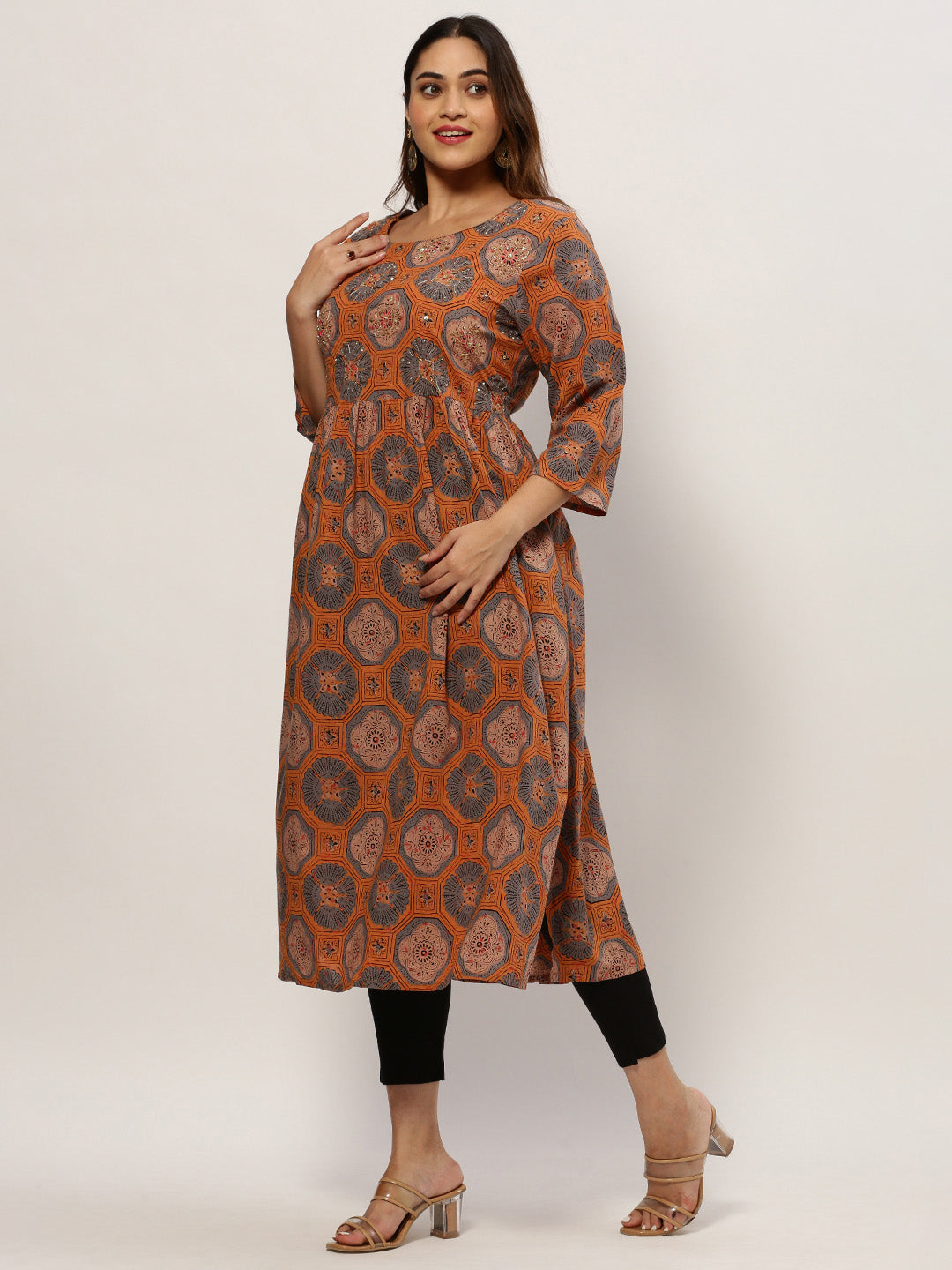 Women Straight Rust Ethnic Motifs Kurta