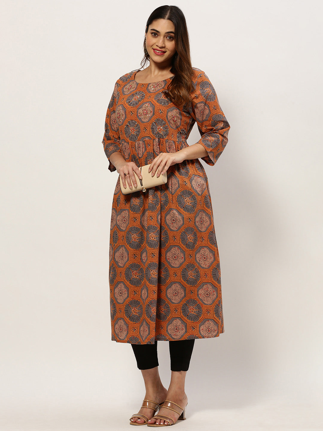 Women Straight Rust Ethnic Motifs Kurta