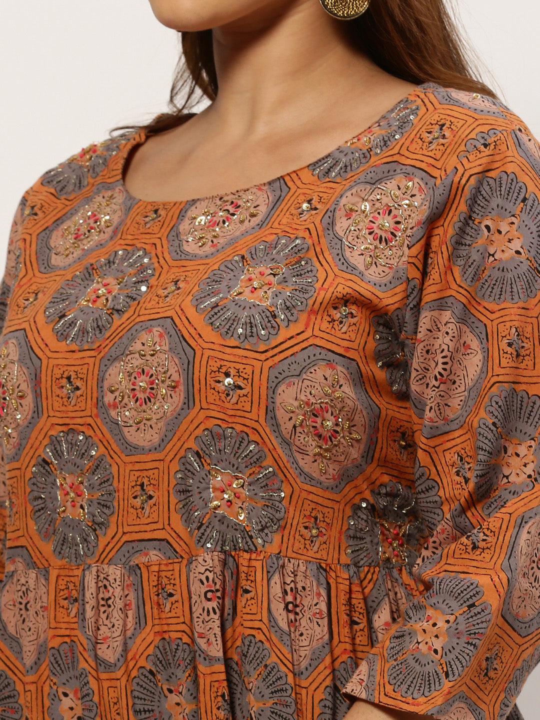 Women Straight Rust Ethnic Motifs Kurta