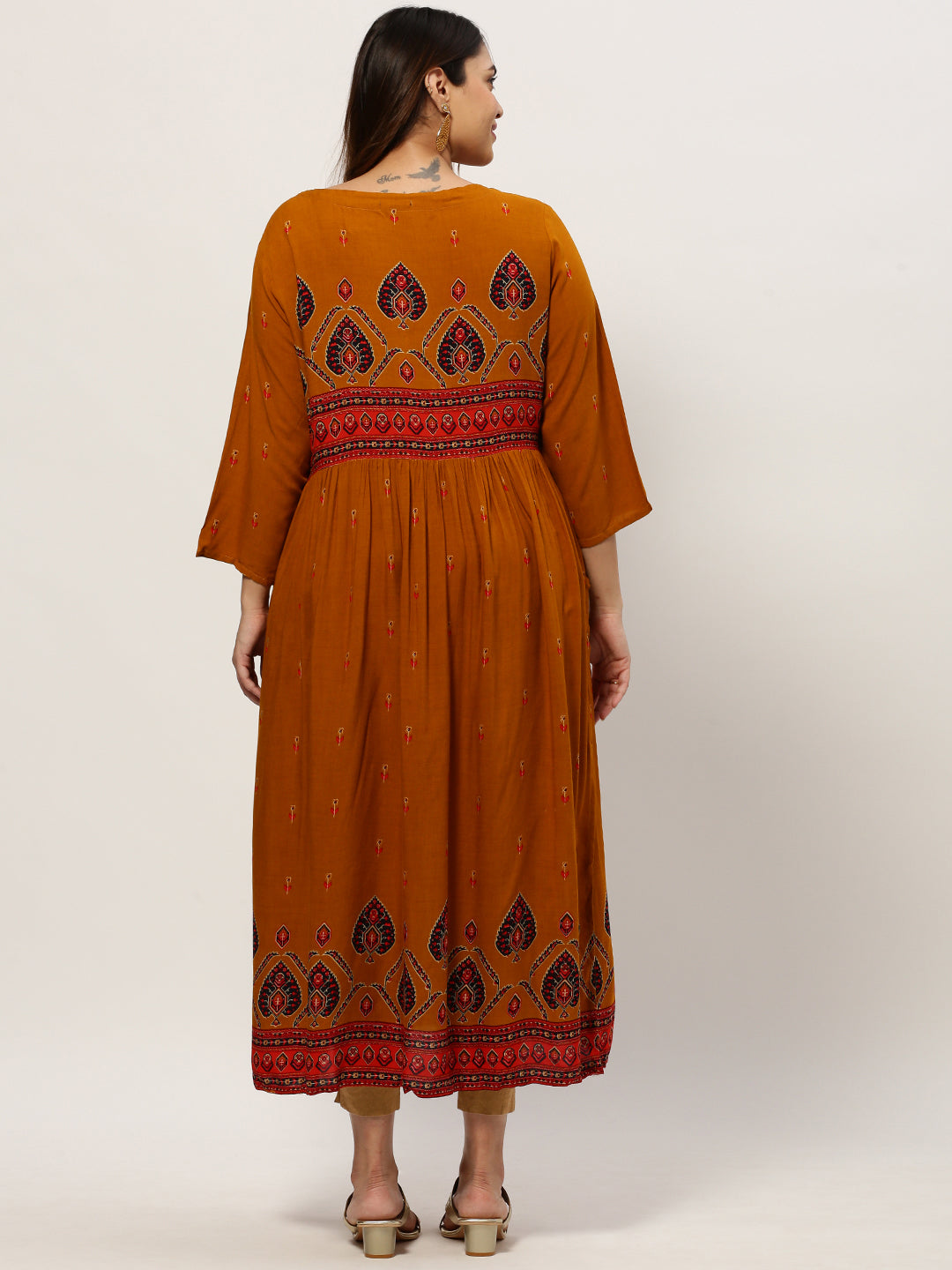 Women Straight Mustard Ethnic Motifs Kurta