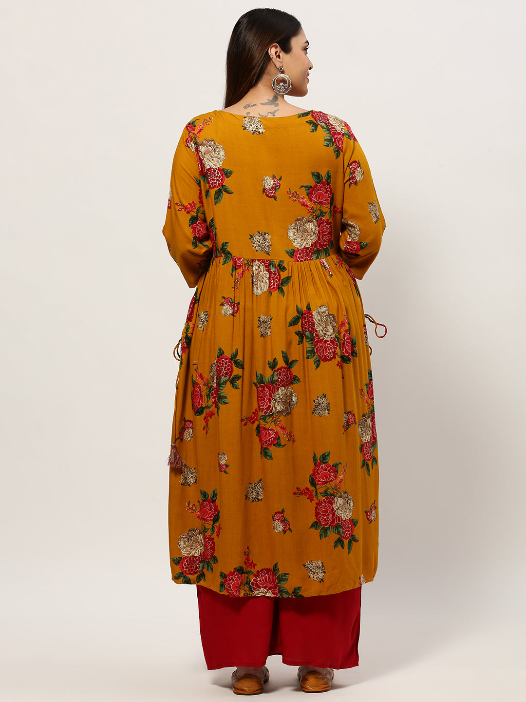 Women Straight Mustard Floral Kurta