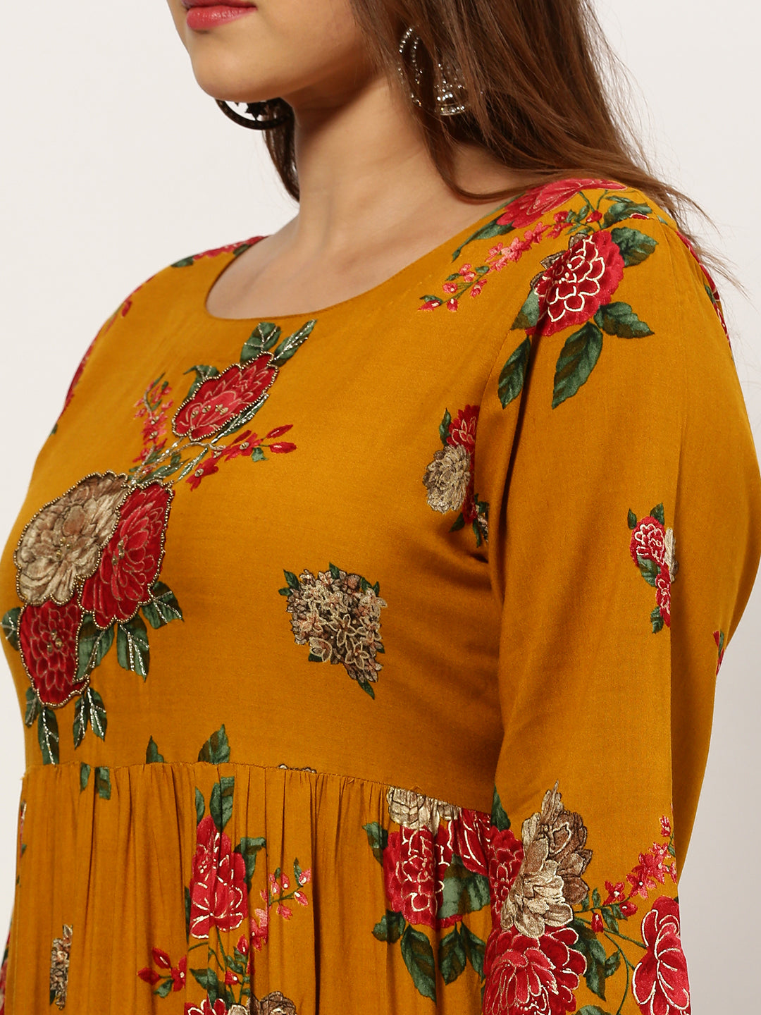 Women Straight Mustard Floral Kurta