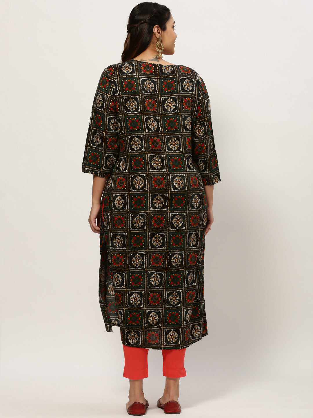 Women Straight CoffeeBrown Bandhani Kurta