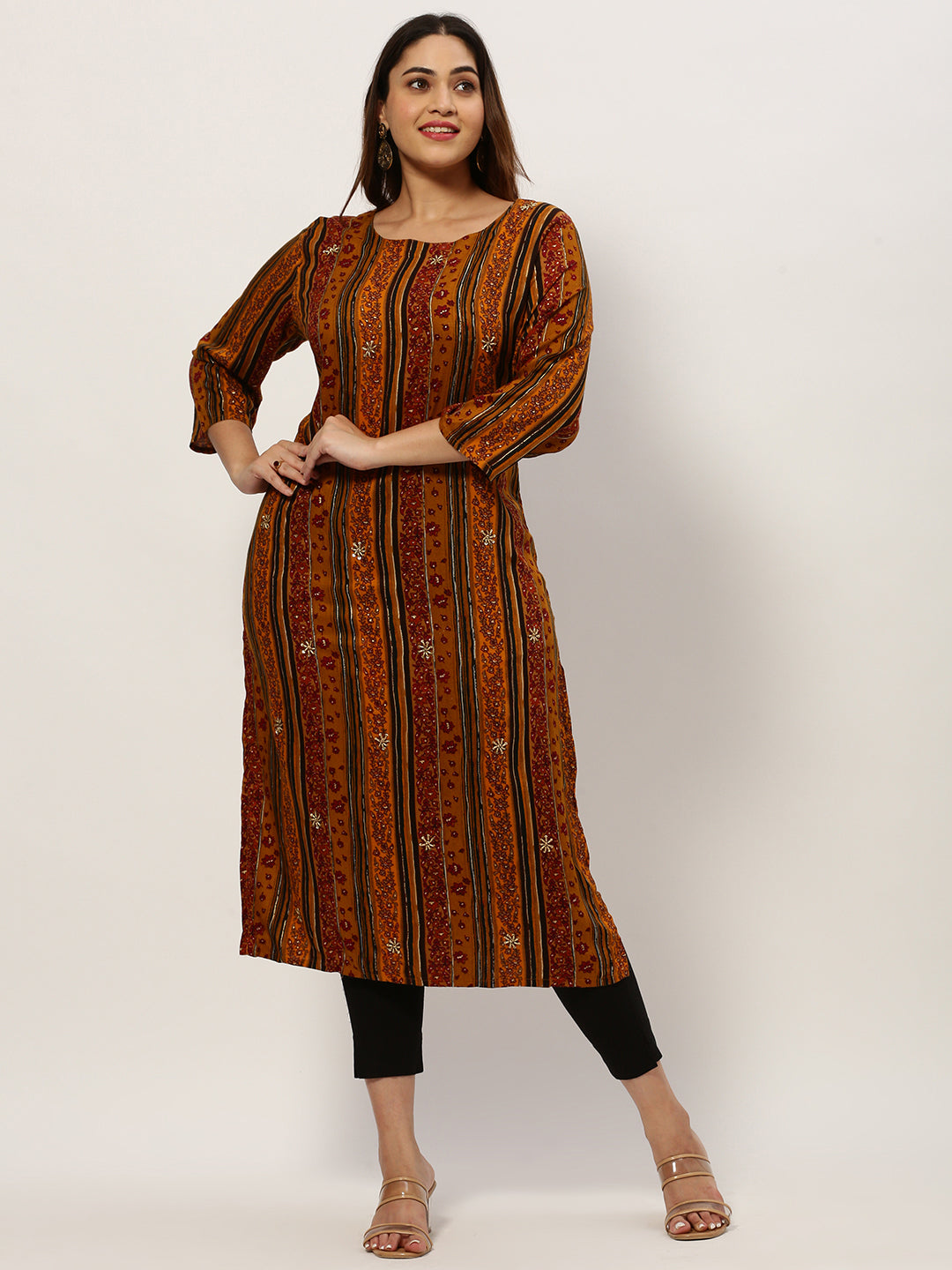 Women Straight Mustard Ethnic Motifs Kurta