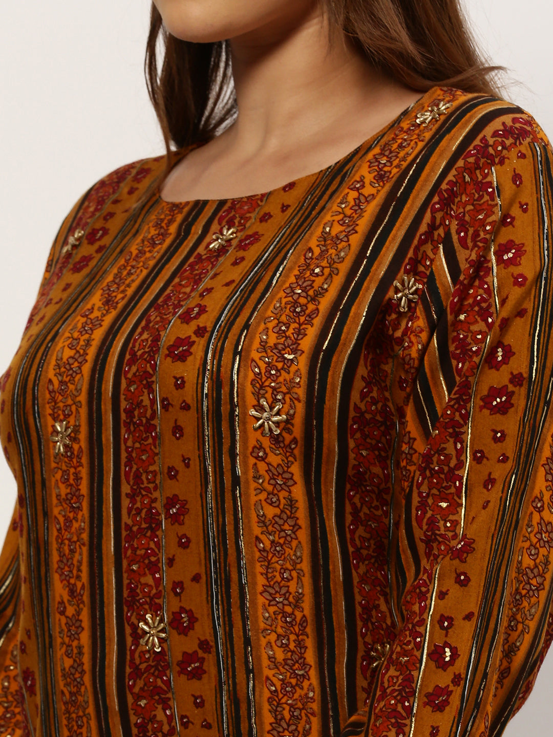 Women Straight Mustard Ethnic Motifs Kurta