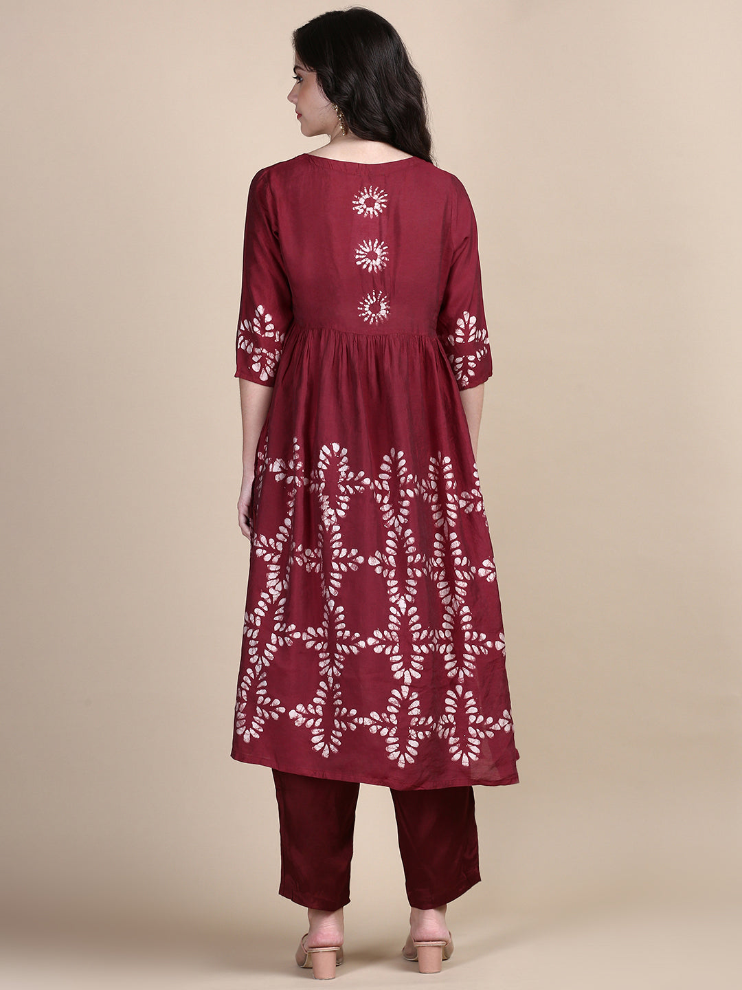 Women Floral Maroon A-Line Kurta Set