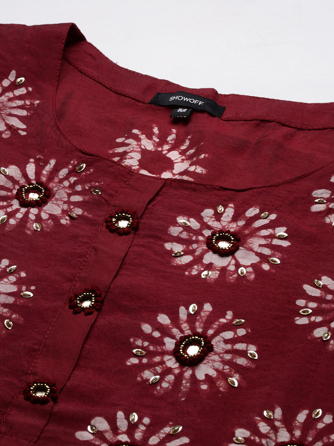 Women Floral Maroon A-Line Kurta Set