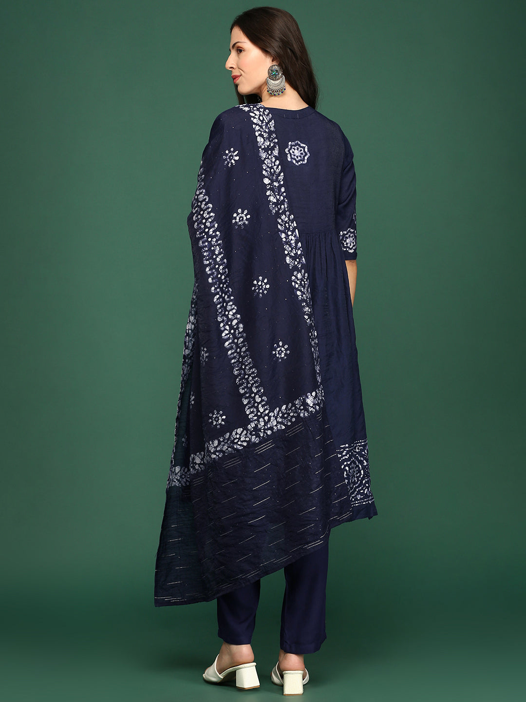 Women Floral Navy Blue A-Line Kurta Set with Dupatta