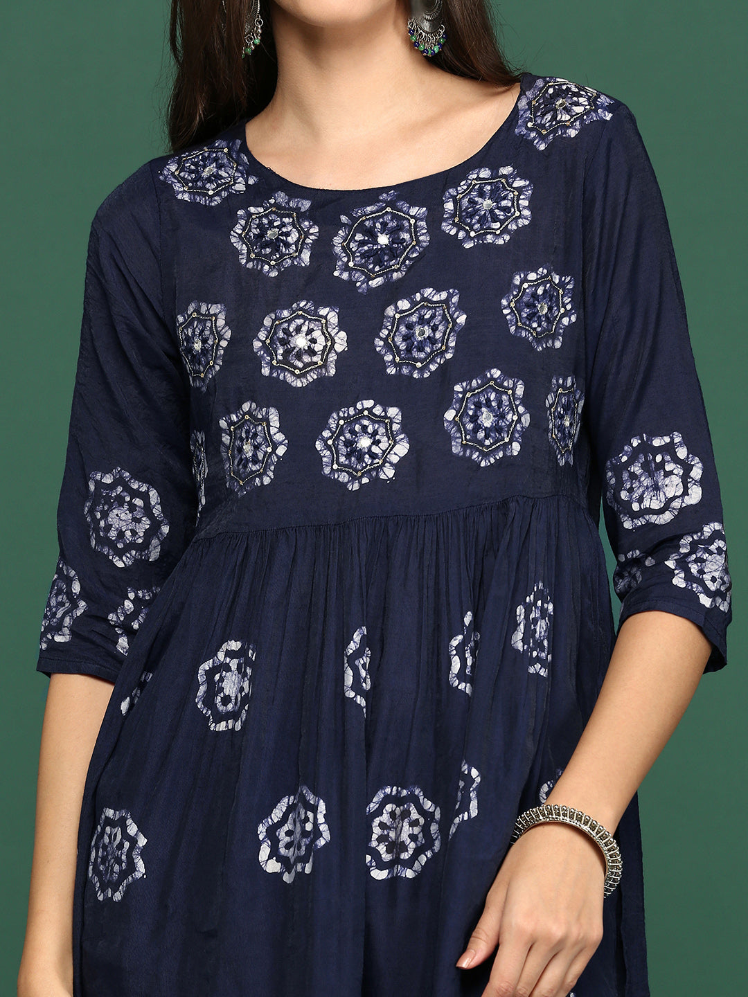 Women Floral Navy Blue A-Line Kurta Set with Dupatta