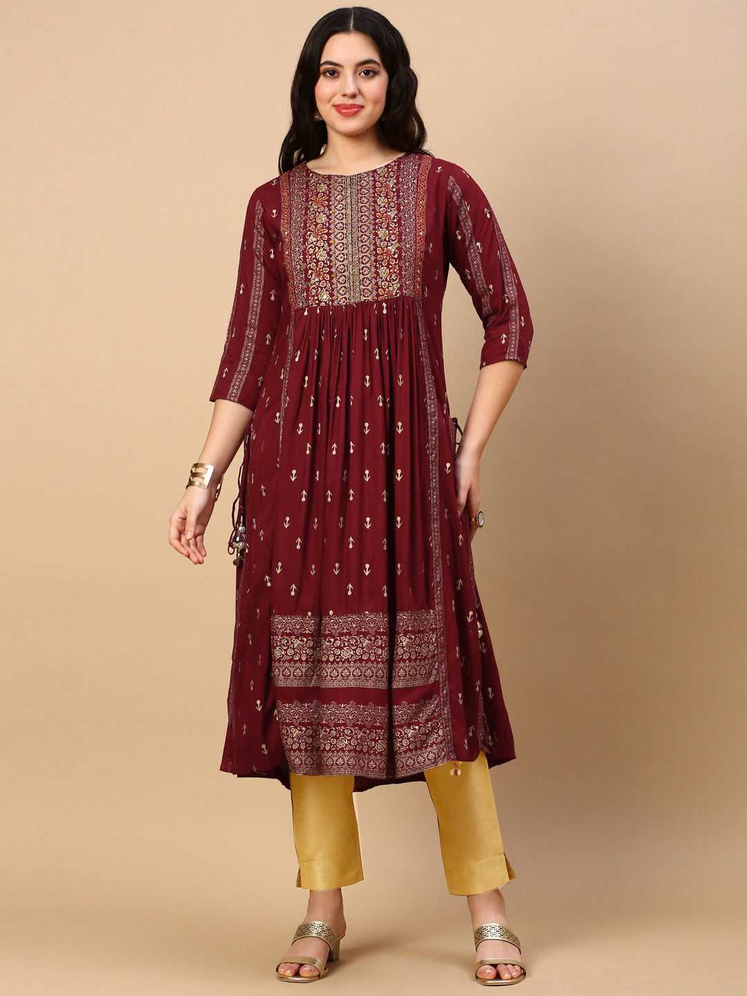 Women Maroon Graphic Anarkali Kurta