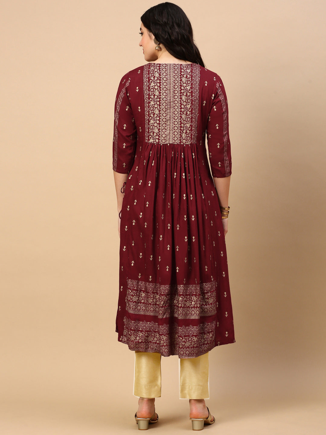 Women Maroon Graphic Anarkali Kurta