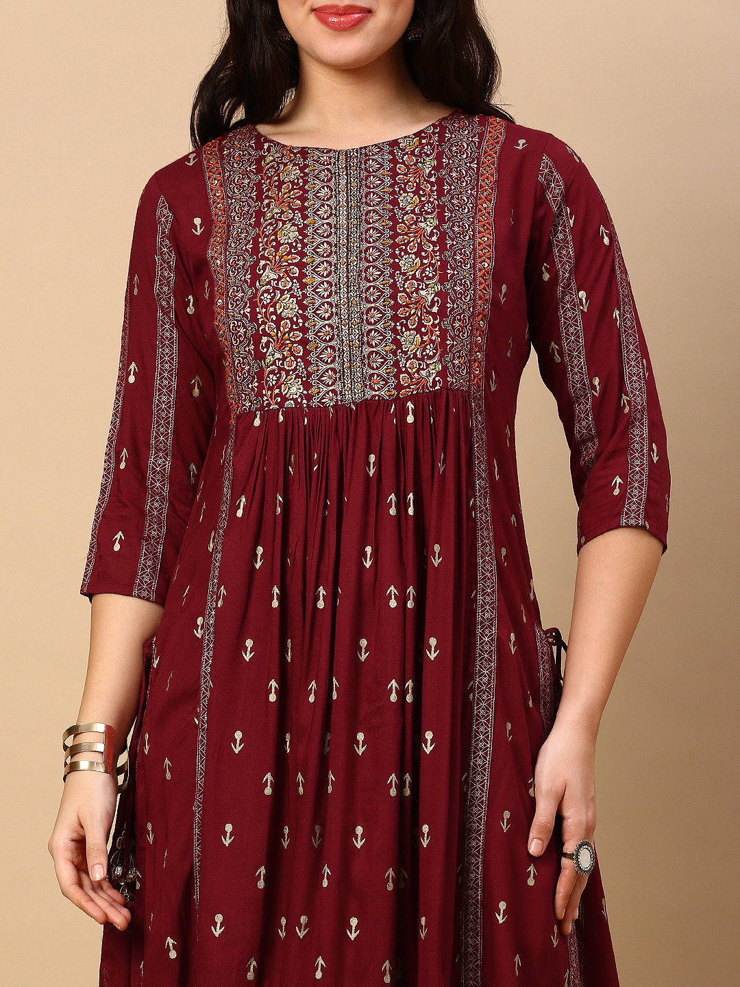 Women Maroon Graphic Anarkali Kurta