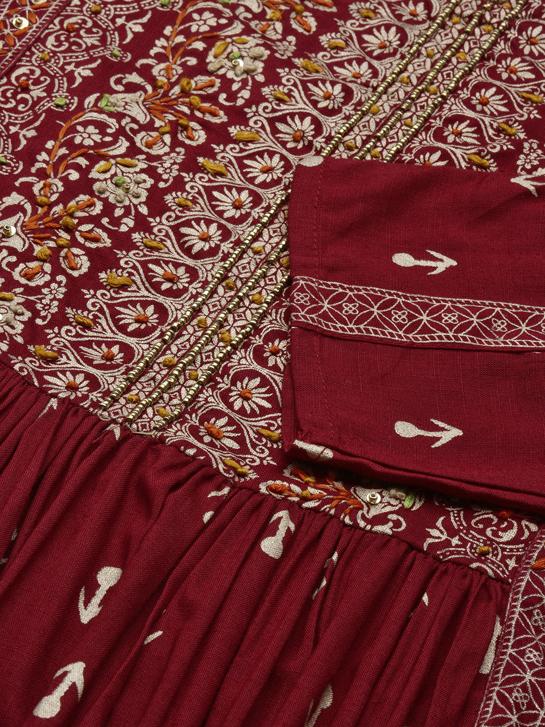 Women Maroon Graphic Anarkali Kurta