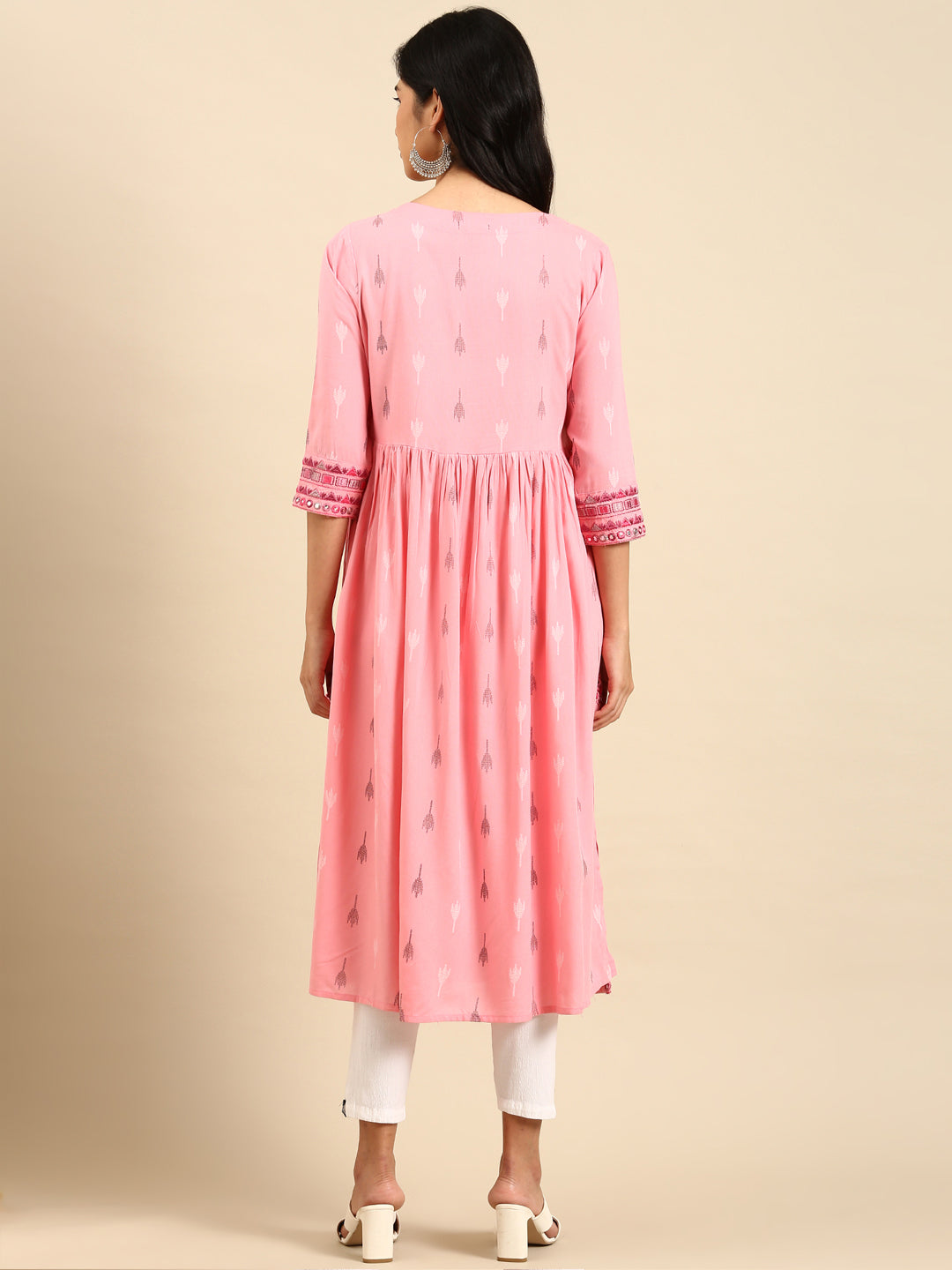 Women Printed Pink A-Line Kurta