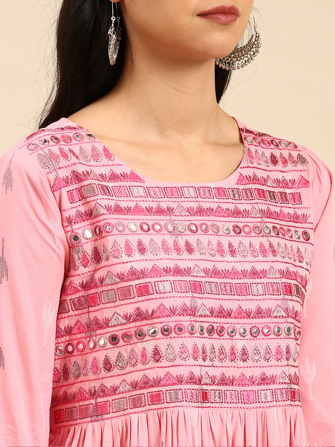 Women Printed Pink A-Line Kurta