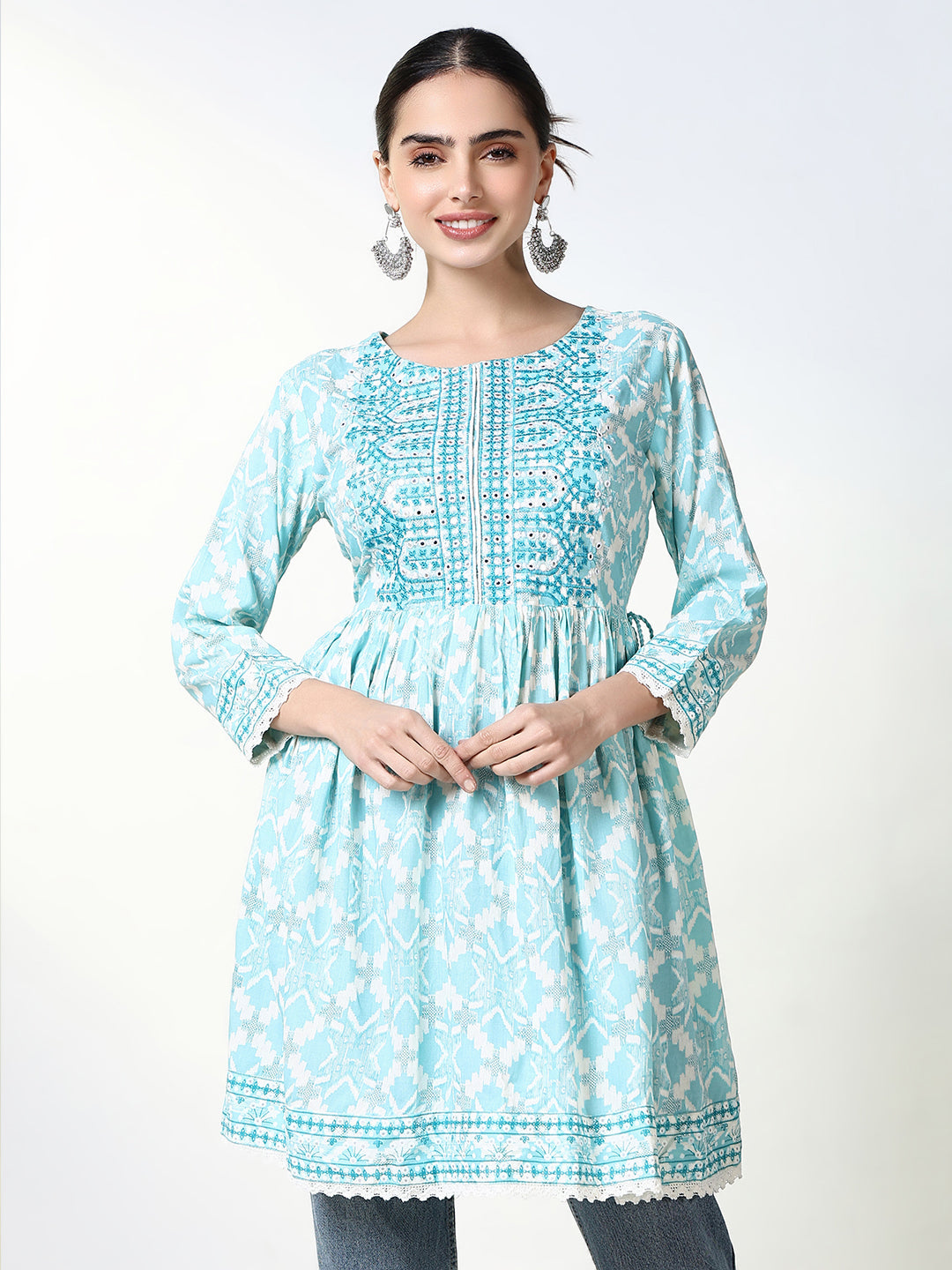 Women Blue Ethnic Motifs A Line Kurti